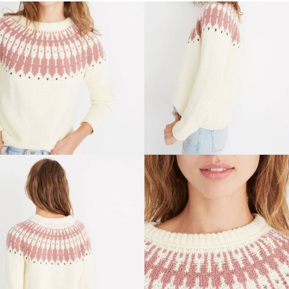 Madewell Cream Fair Isle Keaton Crew New Pullover Cozy Knit Sweater Size M - Picture 1 of 14